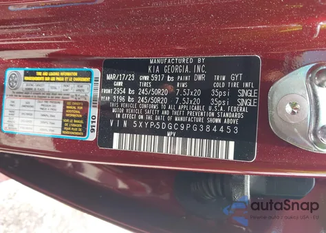 2023 Kia Telluride Sx Prestige из США, поврежденный, VIN 5XYP5DGC9PG384453